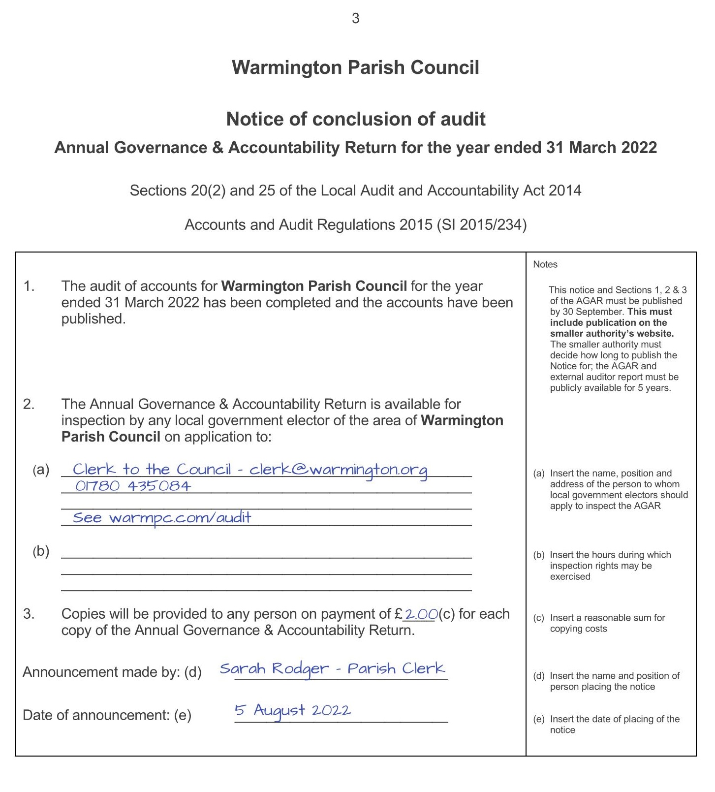 Conclusion of 2021/22 audit papers